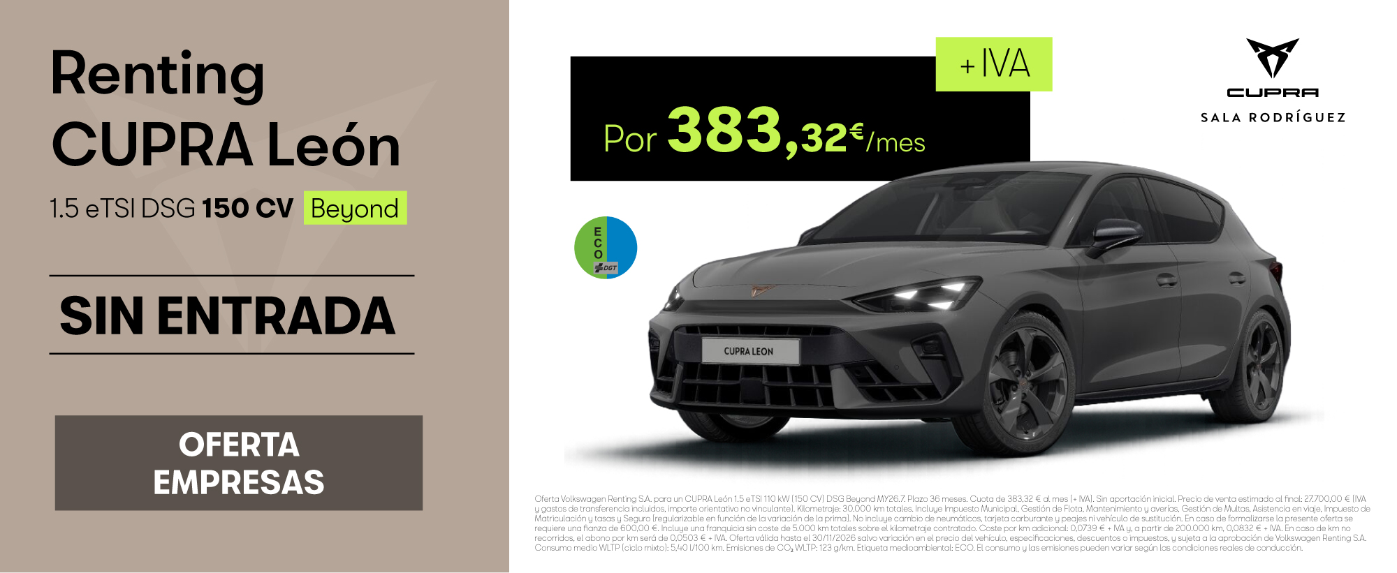 Renting CUPRA León TSI por 383€/mes ¡Sin Entrada!